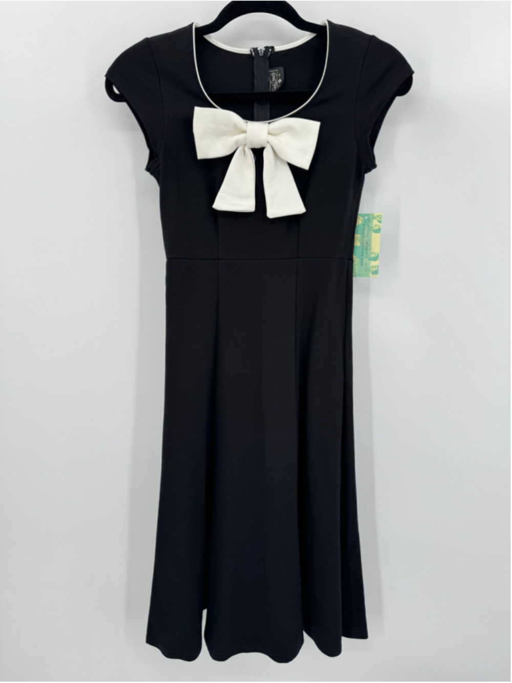 Rock Steady Black Stretch Dress with Bow Bodycon Coquette Mod Romantic Sz Small